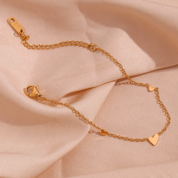 Fashion Simple Niche Allmatch Titanium Steel And Stainless Steel 18K Gold Plated Heart Pendant Chain Bracelet For Women