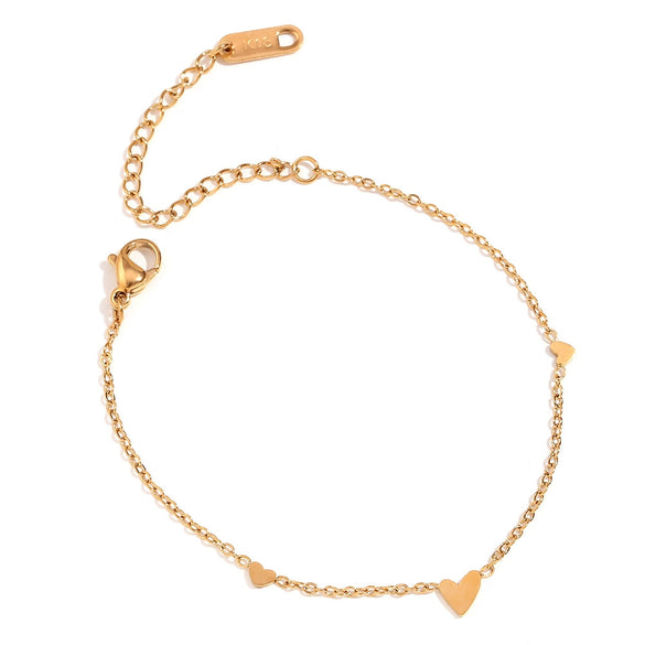 Fashion Simple Niche Allmatch Titanium Steel And Stainless Steel 18K Gold Plated Heart Pendant Chain Bracelet For Women