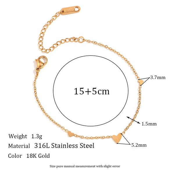 Fashion Simple Niche Allmatch Titanium Steel And Stainless Steel 18K Gold Plated Heart Pendant Chain Bracelet For Women