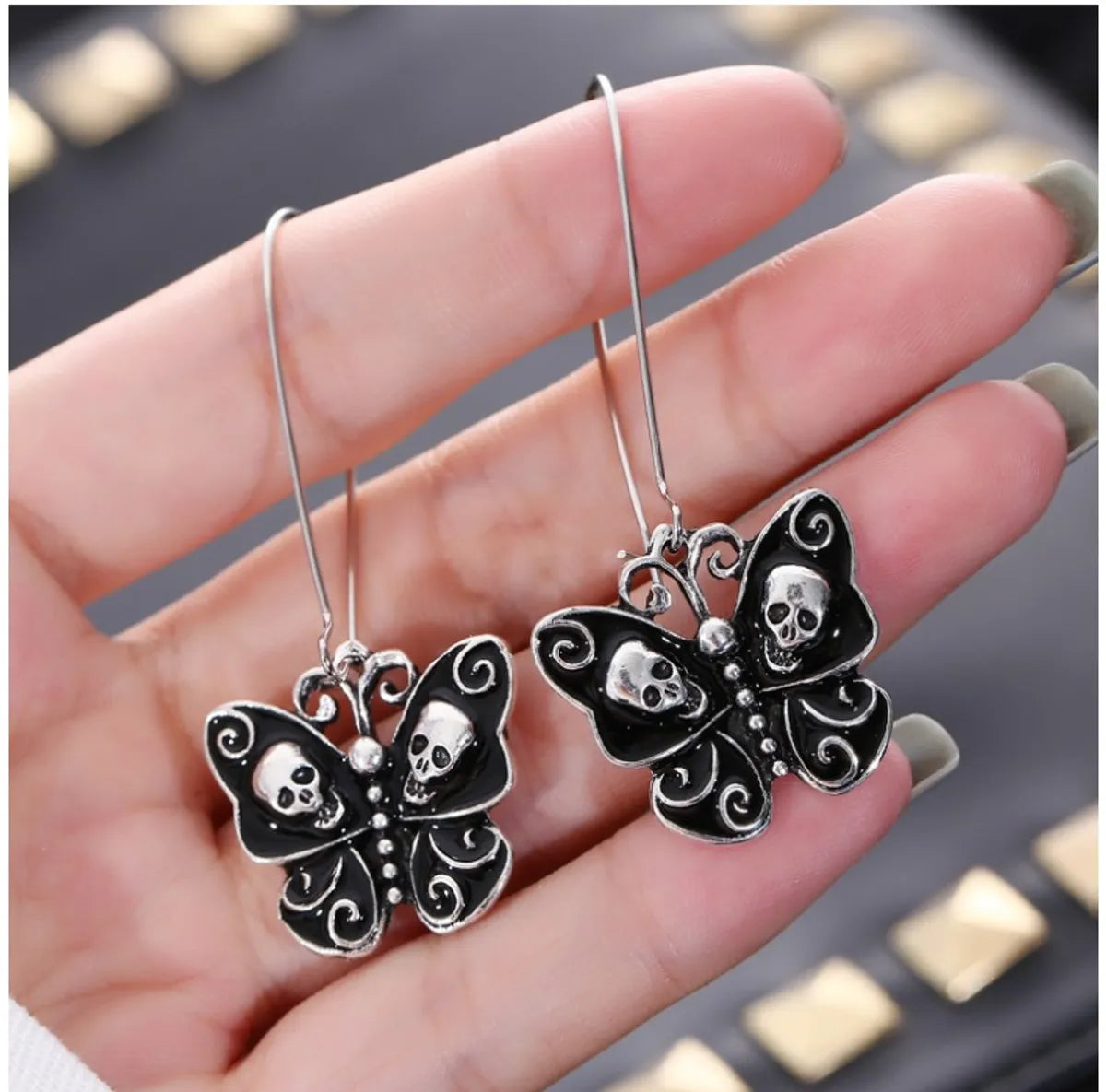 Fashion Simple Oil Dripping Skull Butterfly Earrings Insect Alloy Ear Hook