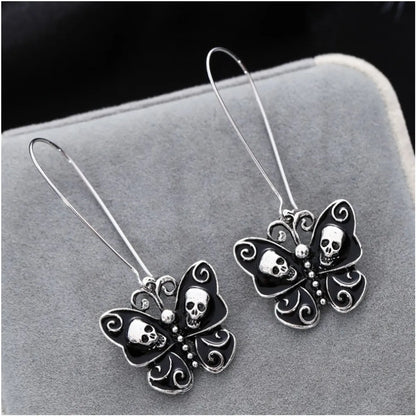 Fashion Simple Oil Dripping Skull Butterfly Earrings Insect Alloy Ear Hook