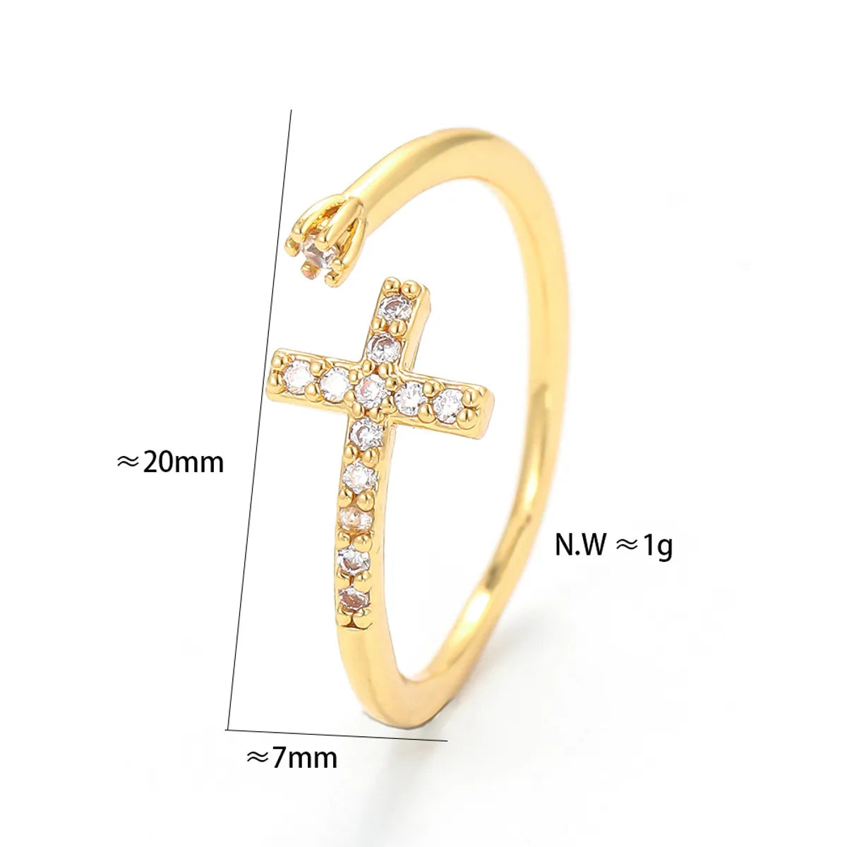 Fashion Simple Open Cross Inlaid Zircon Copper Ring Wholesale Nihaojewelry