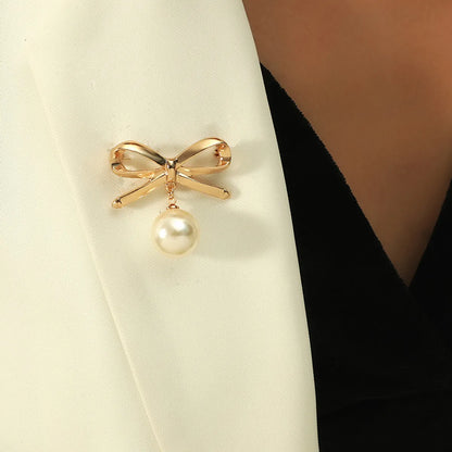 Fashion Simple Pearl Bow Brooch