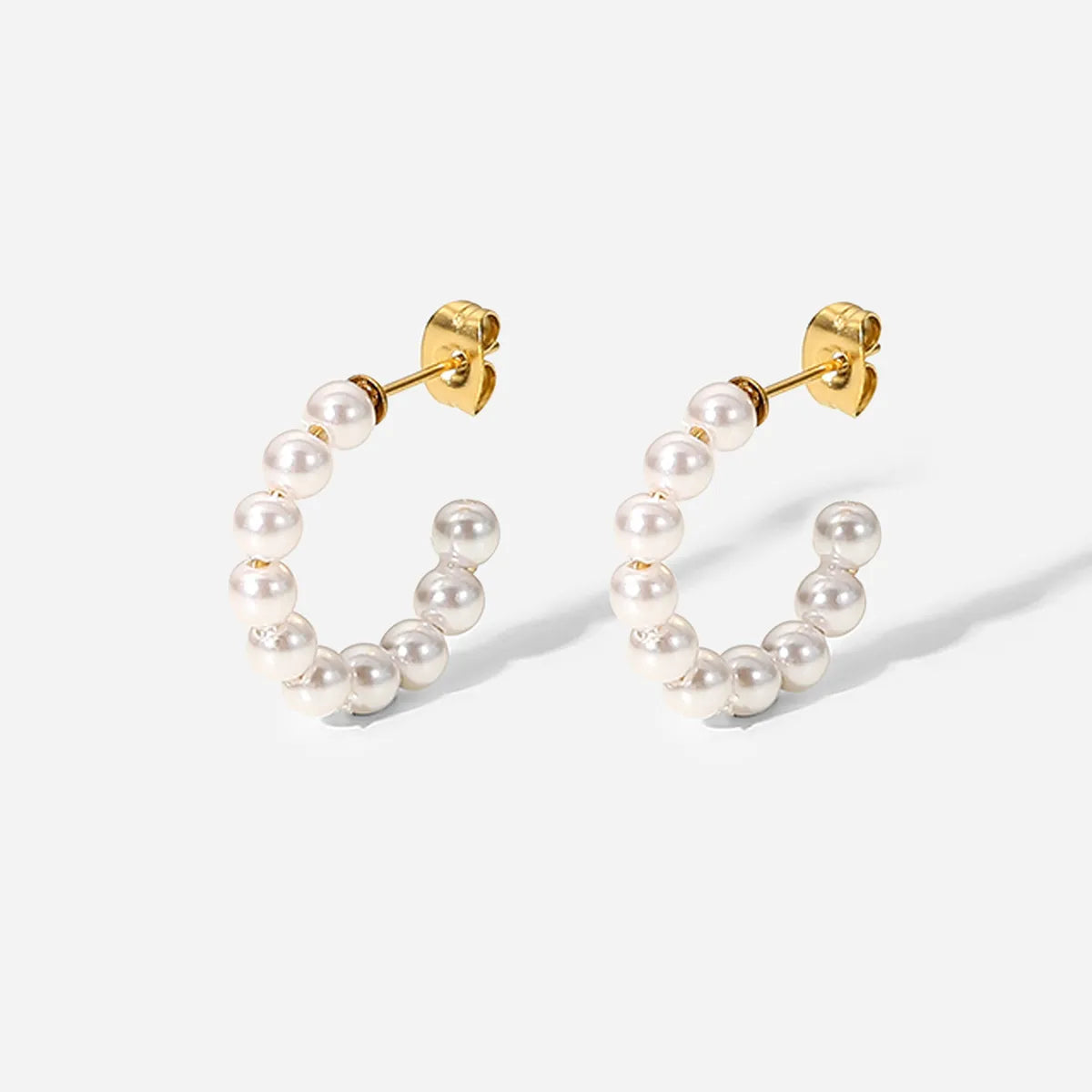 Fashion Simple Pearl C-shaped Titanium Steel Hoop Earrings