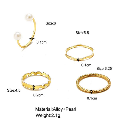 Fashion Simple Pearl Wave Twist Joint Alloy Ring Four-piece Set