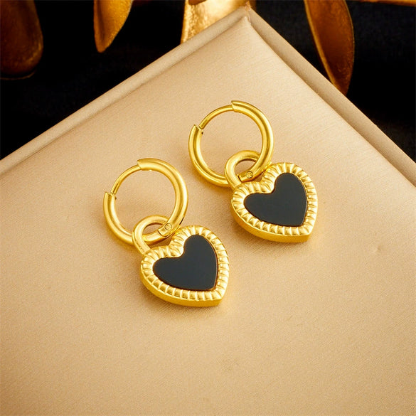 Fashion Simple Personality Love Pendant Earrings Necklace Suit Jewelry With Titanium Steel Electroplating Treatment Regular Chain For Women