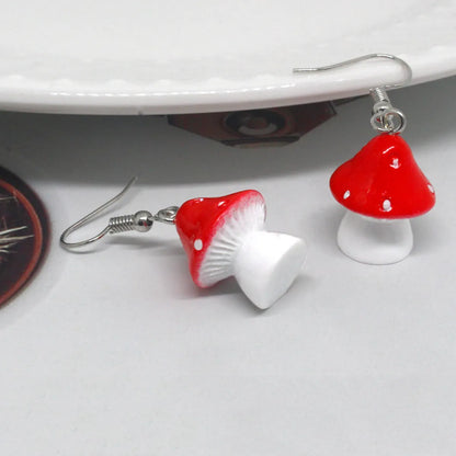 Fashion Simple Polka Dot Mushroom Cartoon Three-dimensional Resin Earrings