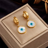 Fashion Simple Retro Metal Geometric Blue Eyes Shell Round Pendant Earrings Titanium Steel Electroplating For Women