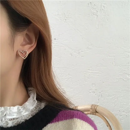 Fashion Simple Rhinestone Inlaid Heart Shape Stud Earrings For Women