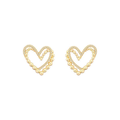 Fashion Simple Rhinestone Inlaid Heart Shape Stud Earrings For Women