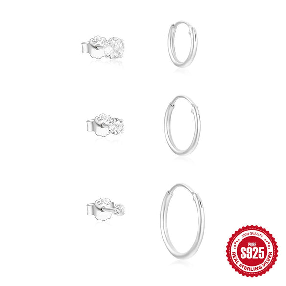 Fashion Simple S925 Sterling Silver Women's Earring Set With Four Pointed Star And Turquoise Geometric Style Electroplated