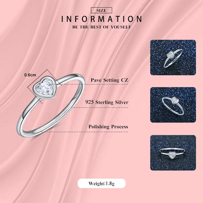 Fashion Simple S925 Silver Diamond Heart Fine Ring