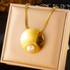 Fashion Simple Smooth Round Pearl Stainless Steel Goldplated Opening Ring Earrings And Necklaces Set