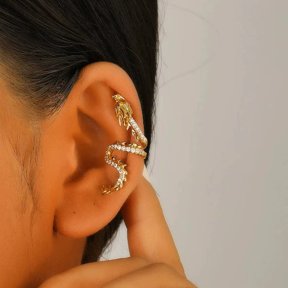 Fashion Simple Snake Leaf Alloy Fivepiece Set Ear Clip No Ear Holes Earrings Electroplated For Women With Animal Zodiac Geometry Style