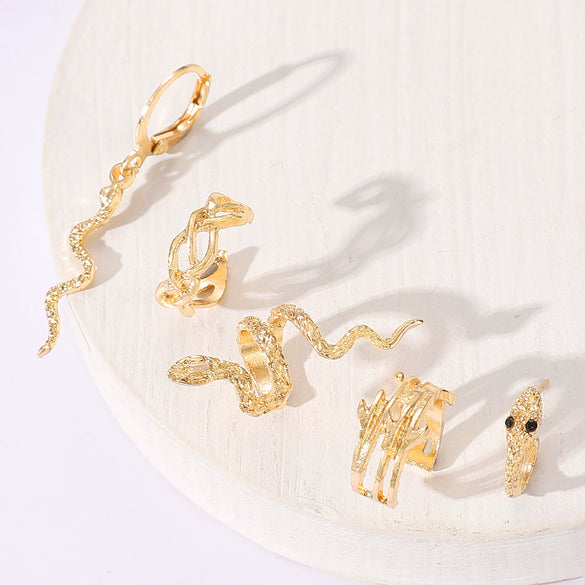 Fashion Simple Snake Leaf Alloy Fivepiece Set Ear Clip No Ear Holes Earrings Electroplated For Women With Animal Zodiac Geometry Style