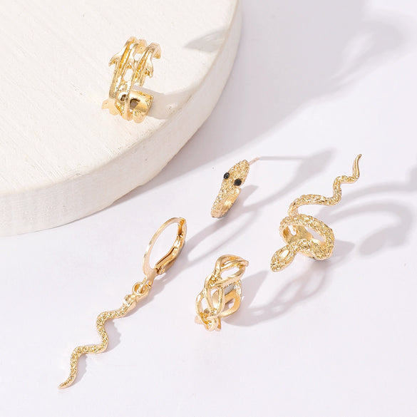 Fashion Simple Snake Leaf Alloy Fivepiece Set Ear Clip No Ear Holes Earrings Electroplated For Women With Animal Zodiac Geometry Style