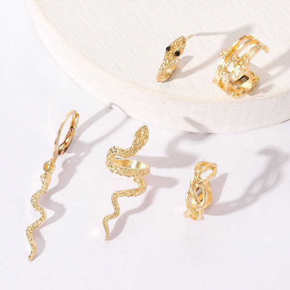 Fashion Simple Snake Leaf Alloy Fivepiece Set Ear Clip No Ear Holes Earrings Electroplated For Women With Animal Zodiac Geometry Style