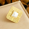 Fashion Simple Square Geometric Hollow Inlaid Pearl Pendant Accessories Ring Earrings Necklace Stainless Steel Electroplated