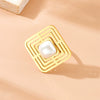 Fashion Simple Square Geometric Hollow Inlaid Pearl Pendant Accessories Ring Earrings Necklace Stainless Steel Electroplated