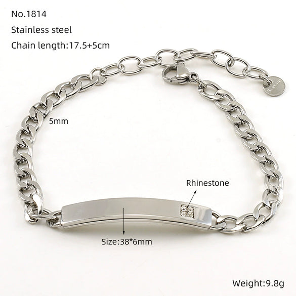 Fashion Simple 316L Stainless Steel Curved Electroplated Diamond Unisex Bracelet