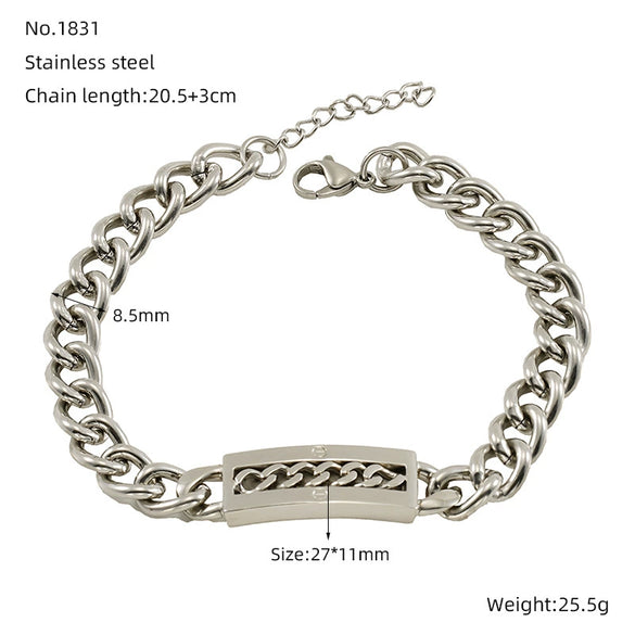 Fashion Simple 316L Stainless Steel Curved Electroplated Diamond Unisex Bracelet