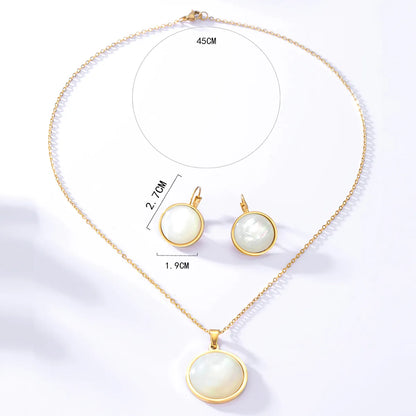 Fashion Simple Stainless Steel Electroplated 18k Gold Acrylic Round Studs Necklace Set