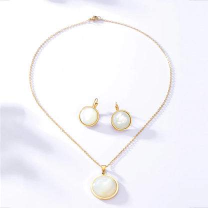 Fashion Simple Stainless Steel Electroplated 18k Gold Acrylic Round Studs Necklace Set