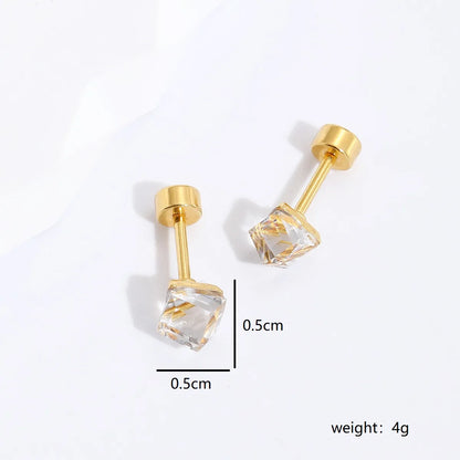 1 Piece Simple Style Geometric Rhombus Plating Inlaid Zircon Stainless Steel Zircon Earrings