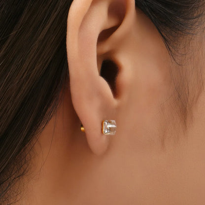 1 Piece Simple Style Geometric Rhombus Plating Inlaid Zircon Stainless Steel Zircon Earrings