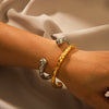 Fashion Simple Stainless Steel Gold Plated Hammer Open Bracelet For Women With Retro Design And Geometric Style