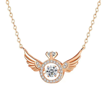 Fashion Simple Style Angel Wings Copper Inlay Zircon Pendant Necklace