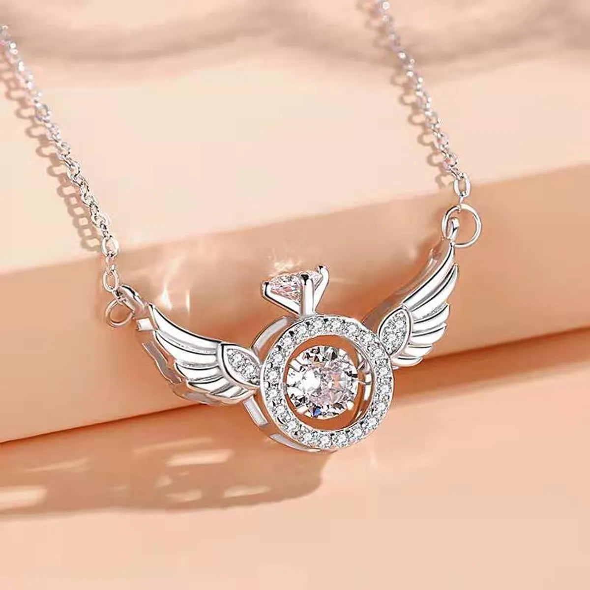 Fashion Simple Style Angel Wings Copper Inlay Zircon Pendant Necklace