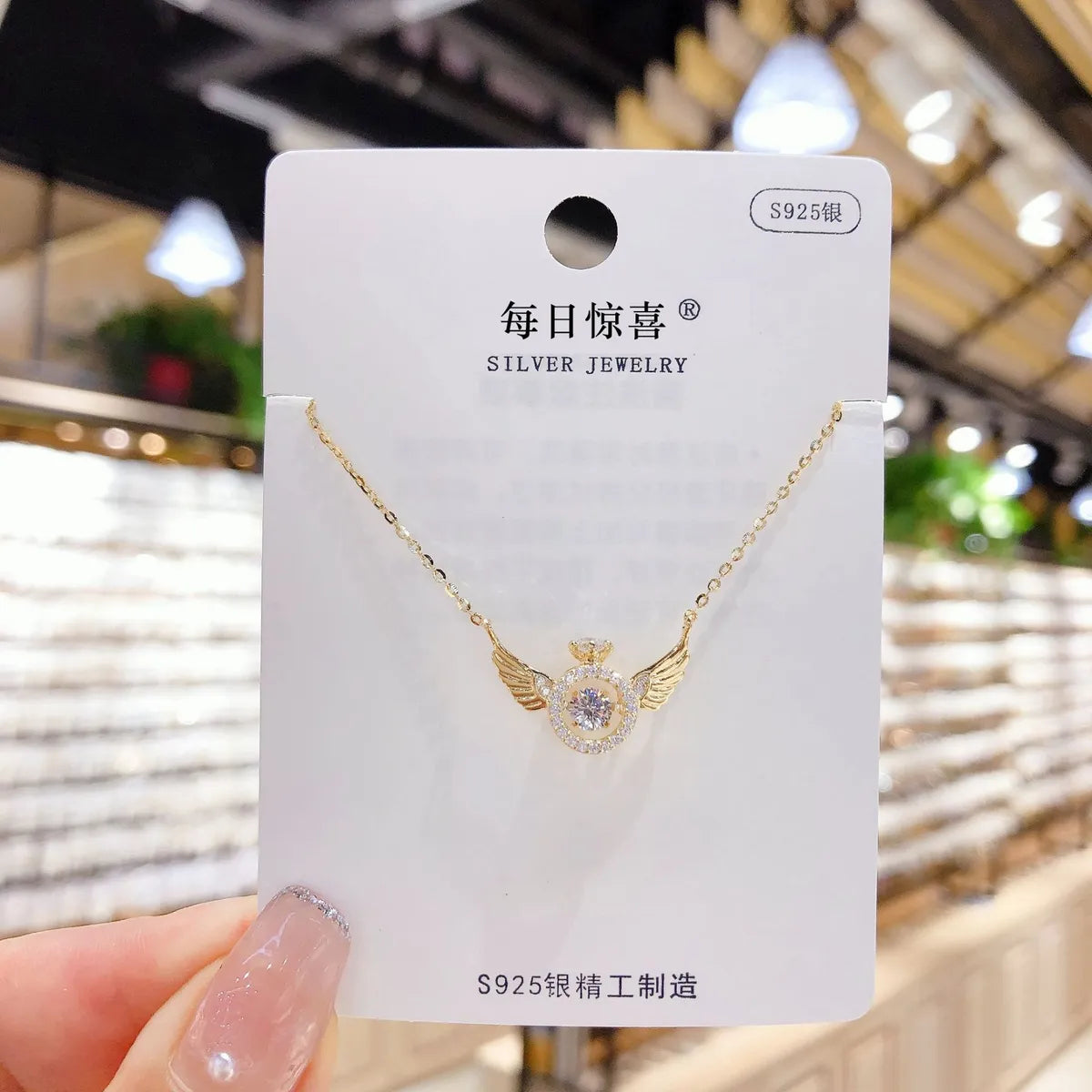 Fashion Simple Style Angel Wings Copper Inlay Zircon Pendant Necklace