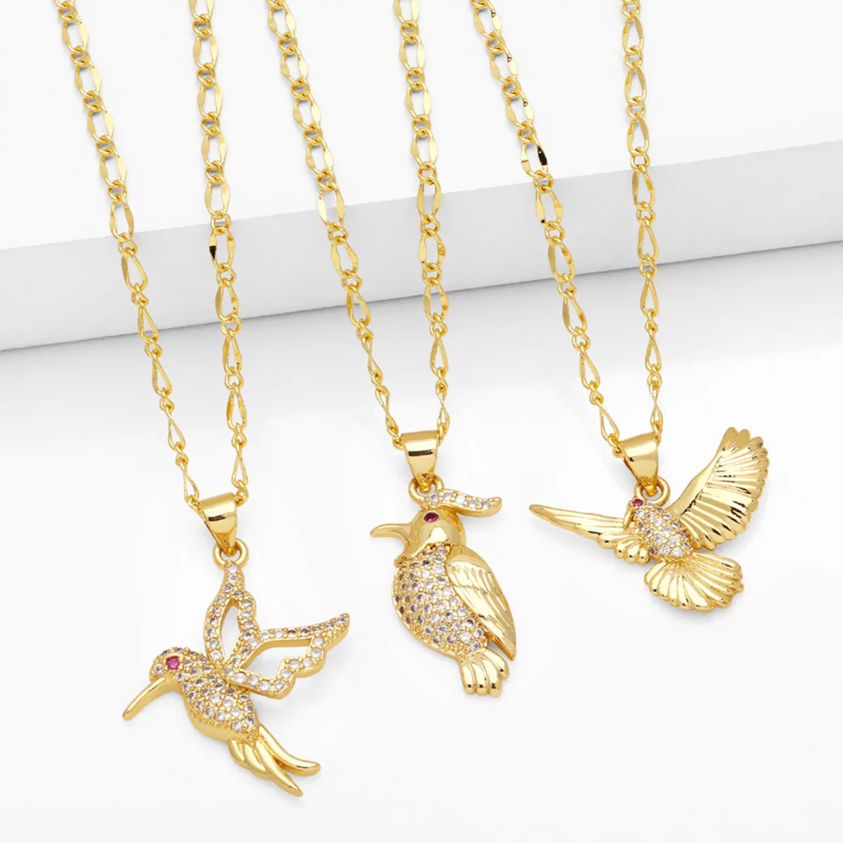 Fashion Simple Style Bird Copper 18k Gold Plated Zircon Necklace In Bulk