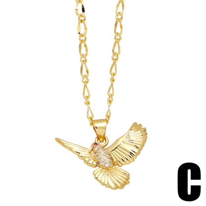 Fashion Simple Style Bird Copper 18k Gold Plated Zircon Necklace In Bulk