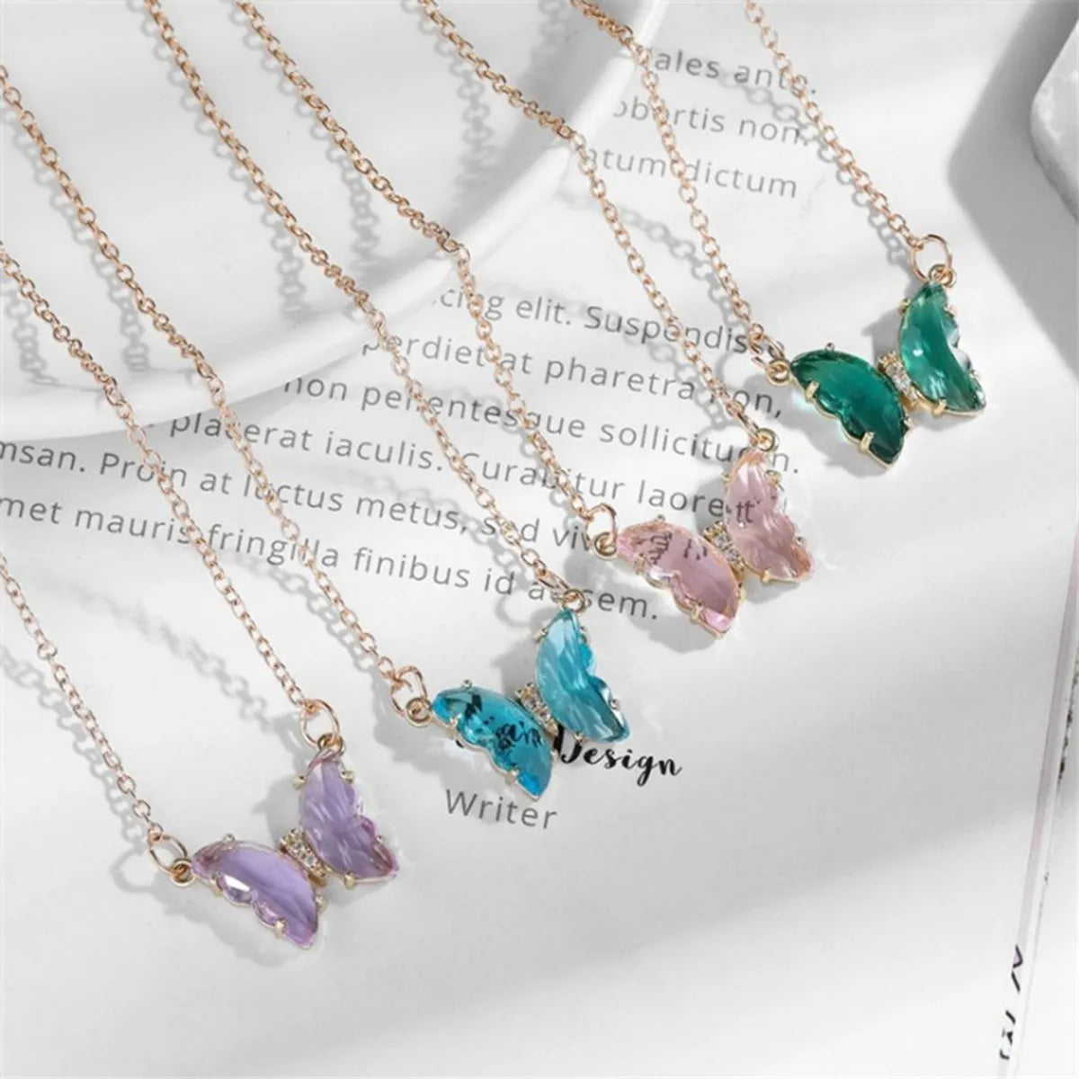 Fashion Simple Style Butterfly Alloy Plating Artificial Crystal Women's Necklace