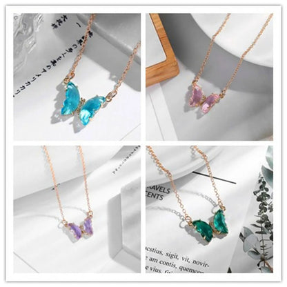 Fashion Simple Style Butterfly Alloy Plating Artificial Crystal Women's Necklace