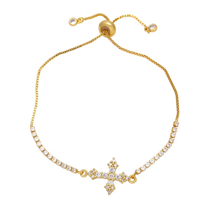 Fashion Simple Style Cross Copper Plating Inlay Zircon 18k Gold Plated Bracelets