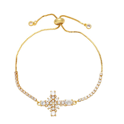 Fashion Simple Style Cross Copper Plating Inlay Zircon 18k Gold Plated Bracelets