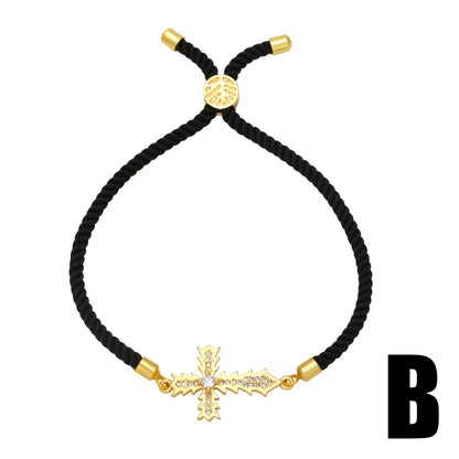 Fashion Simple Style Cross Copper Plating Inlay Zircon 18k Gold Plated Drawstring Bracelets