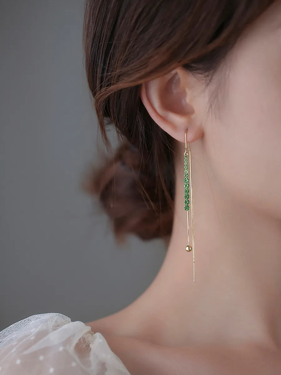 Fashion Simple Style Geometric Alloy Tassel Inlay Artificial Gemstones Women'S Earrings