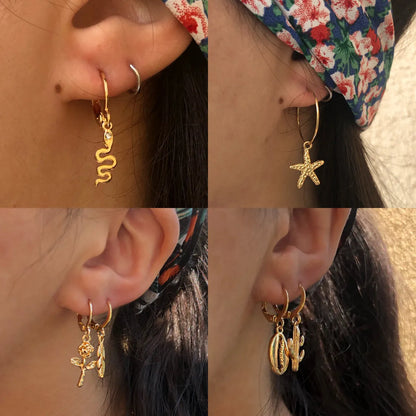 Fashion Simple Style Geometric Heart Star Moon Shape Alloy Earrings