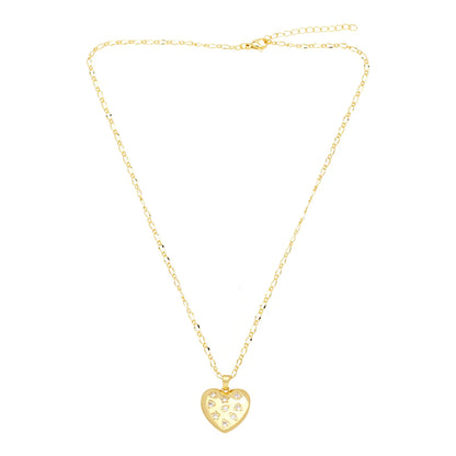 Fashion Simple Style Heart Shape Copper Plating Inlay Zircon 18k Gold Plated Necklace