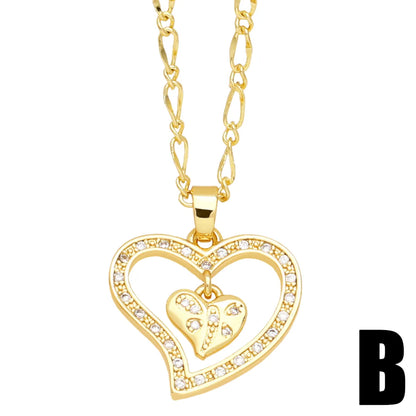 Fashion Simple Style Heart Shape Copper Plating Inlay Zircon 18k Gold Plated Necklace