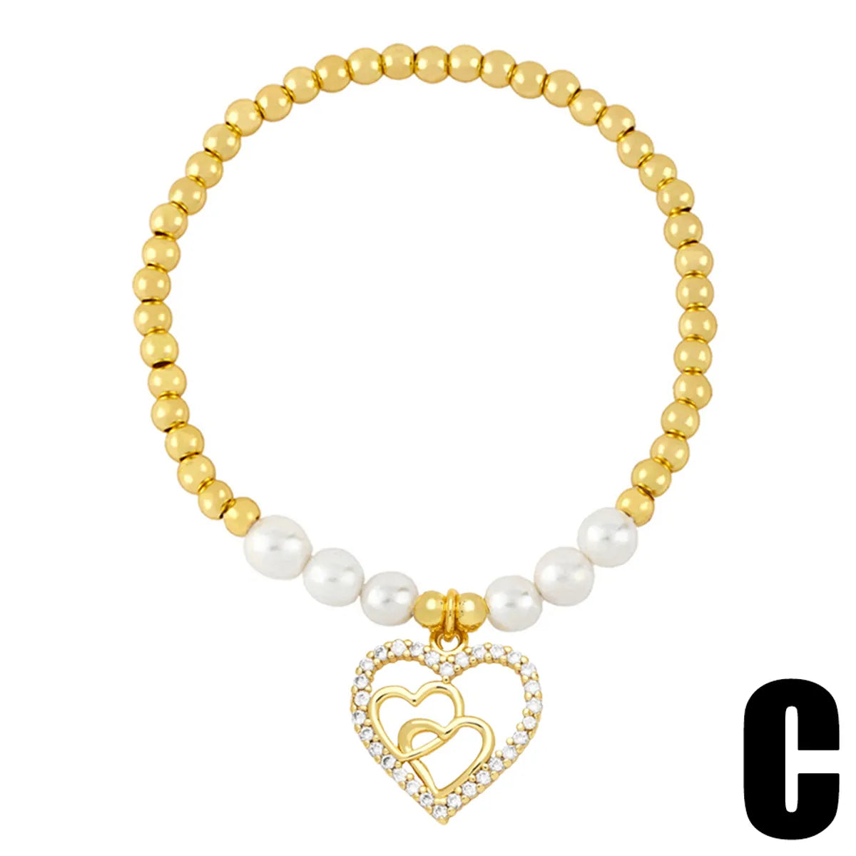 Fashion Simple Style Heart Shape Imitation Pearl Copper Charm Plating Inlay Shell Zircon Bracelets