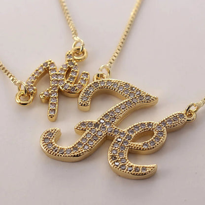 Fashion Simple Style Letter Copper Gold Plated Zircon Pendant Necklace In Bulk