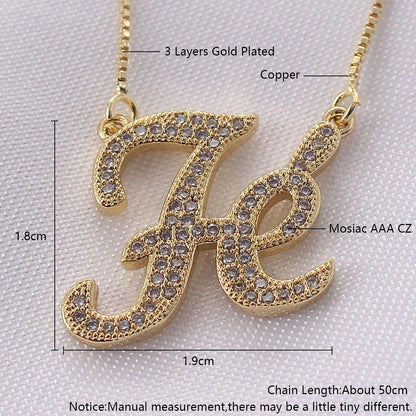 Fashion Simple Style Letter Copper Gold Plated Zircon Pendant Necklace In Bulk