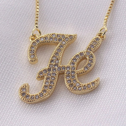 Fashion Simple Style Letter Copper Gold Plated Zircon Pendant Necklace In Bulk