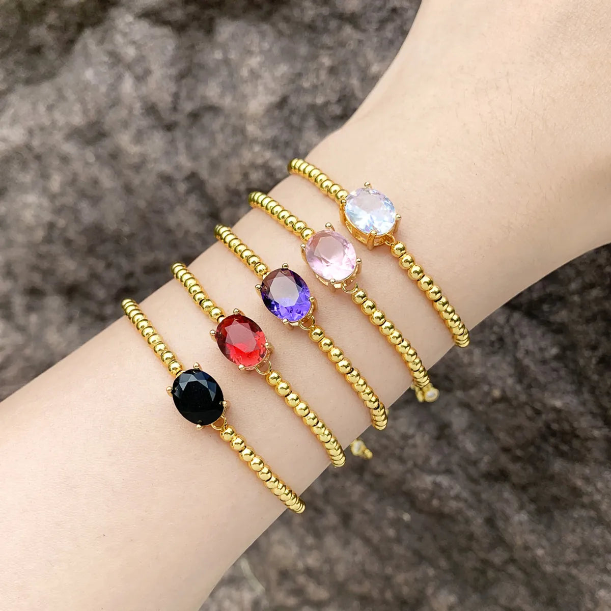 Fashion Simple Style Oval Copper Plating Inlay Zircon 18k Gold Plated Bracelets