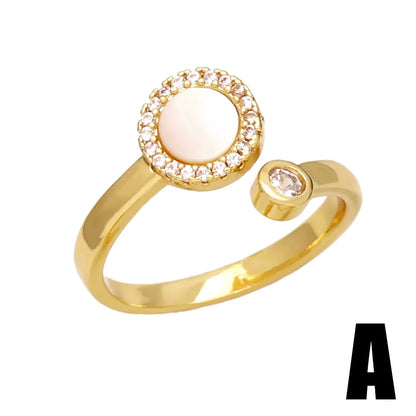 Fashion Simple Style Round Copper Plating Inlay Zircon 18k Gold Plated Open Rings